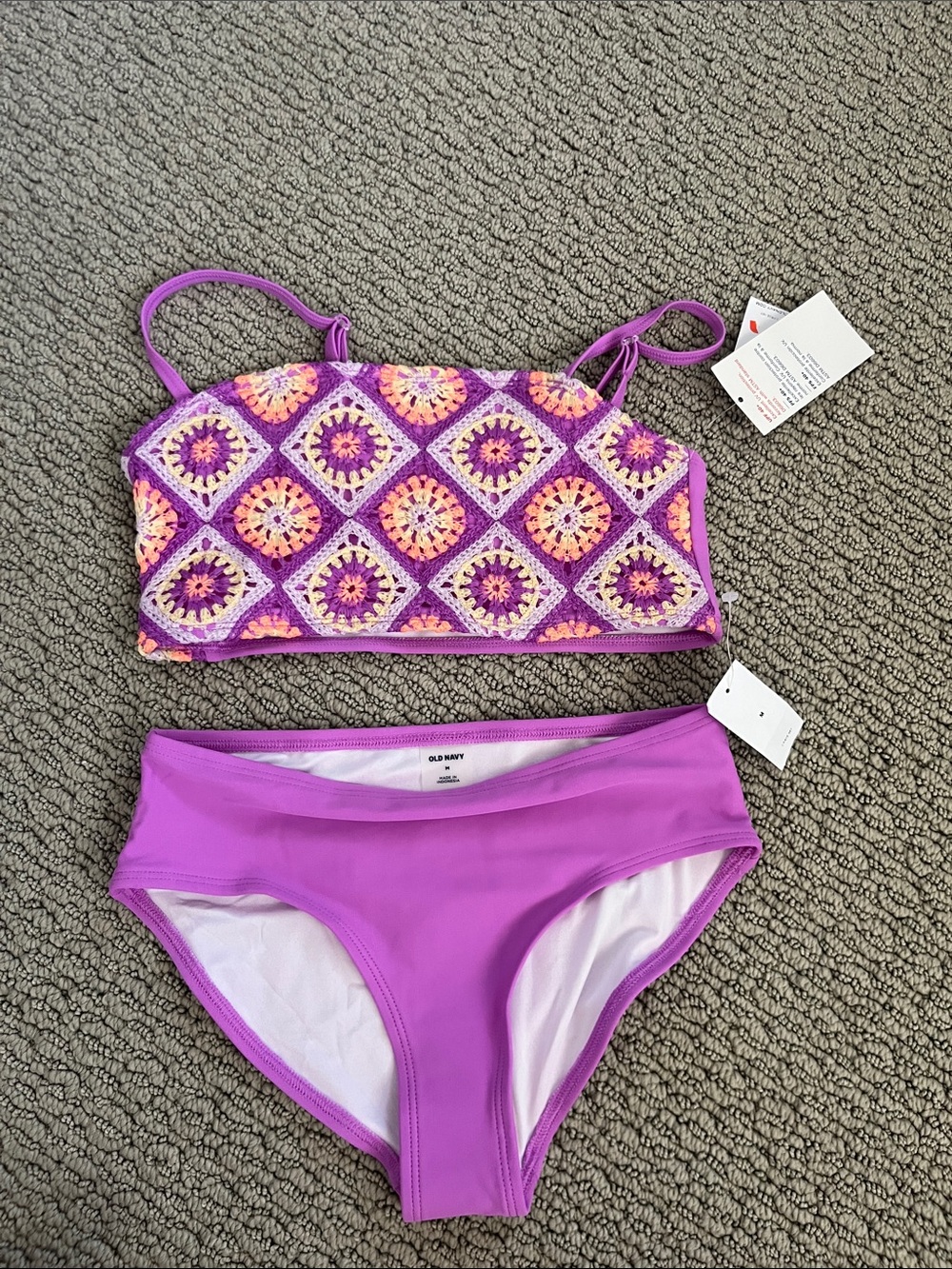 Old Navy Girls Purple Crochet-Print Two-Piece Swimsuit